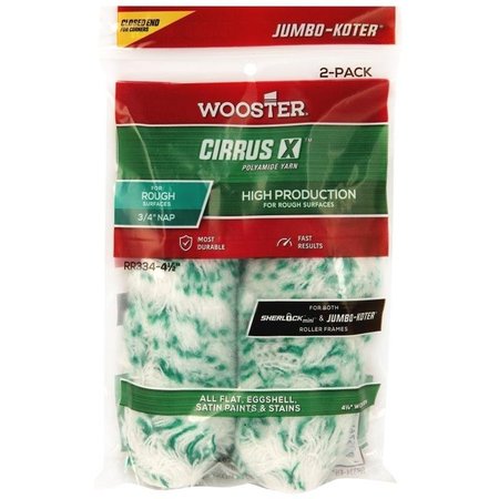 WOOSTER CIRRUS X MiniRoller Cover, 34 in Thick Nap, 412 in L, Fabric Cover, GreenWhite RR334-4 1/2